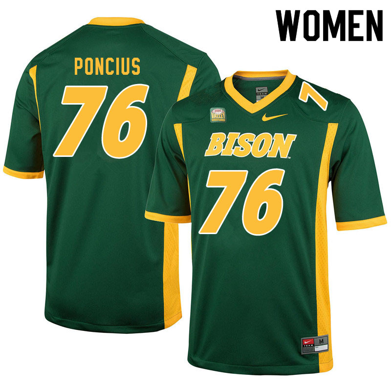 Women #76 Hunter Poncius North Dakota State Bison College Football Jerseys Sale-Green